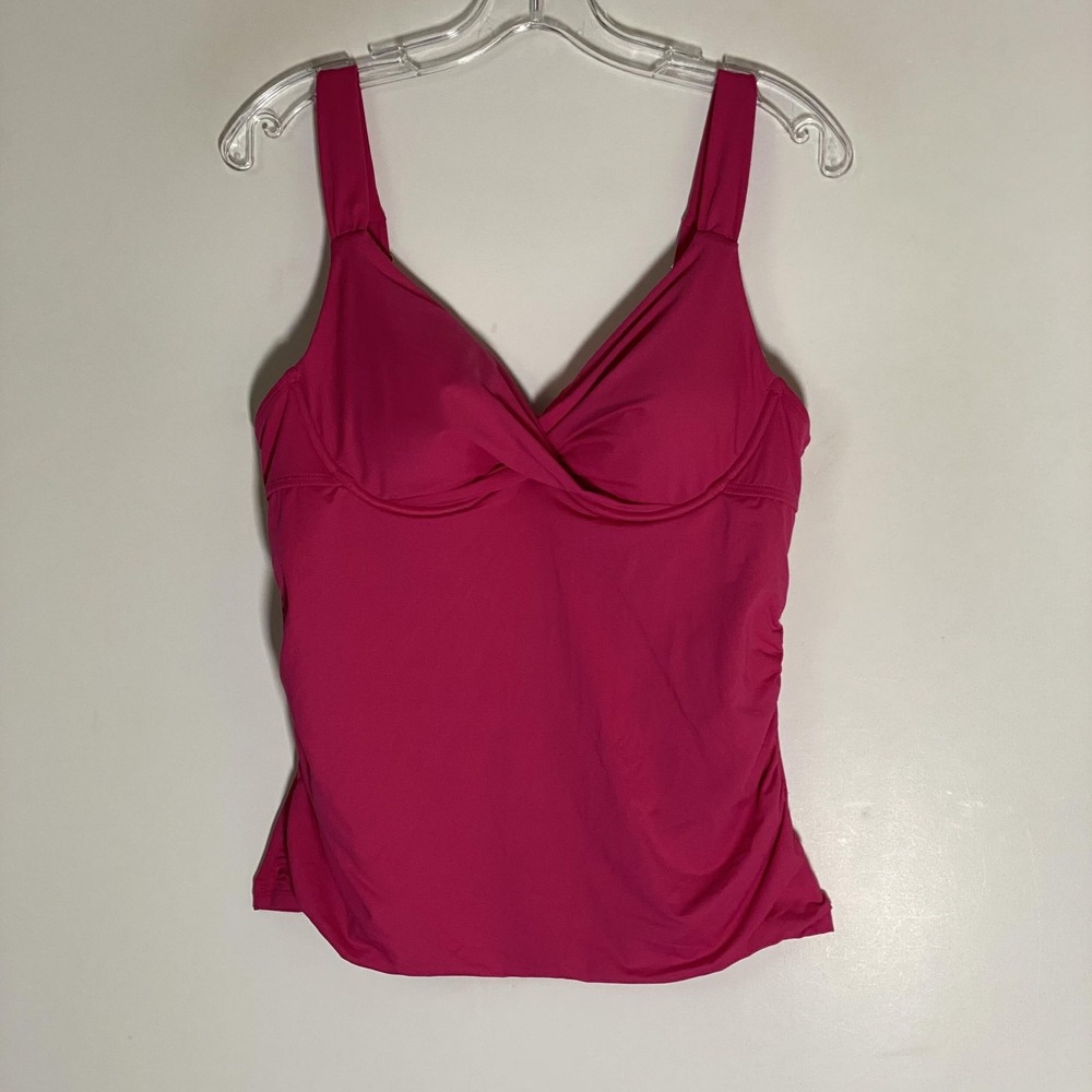Anne Cole Tankini Top Womens 38B 36C Pink Solid Twist Front Swimwear Beach Pool